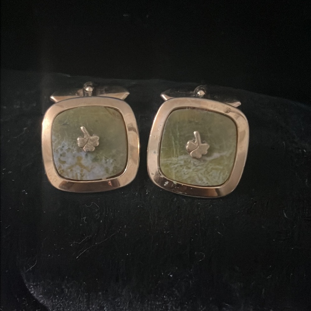 Vintage Green Marble Shamrock Cufflinks signed F